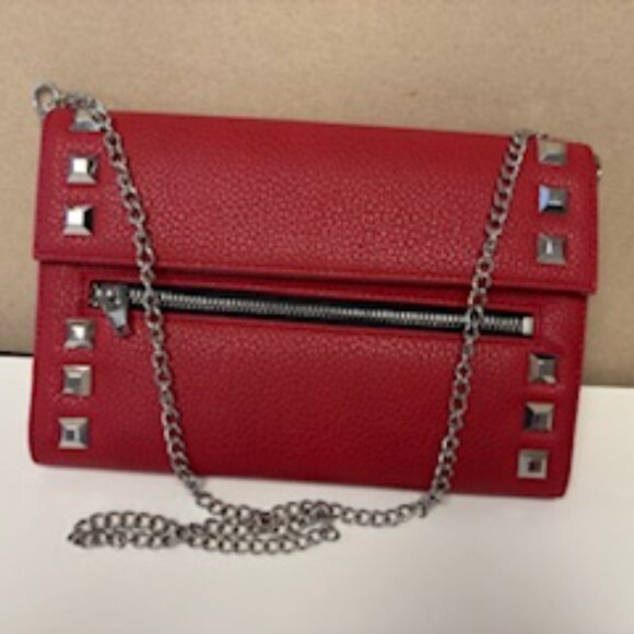 JUSTFAB RED FAUX LEATHER BAG W/SQUARE STUDS DETAIL - Picture 2 of 7